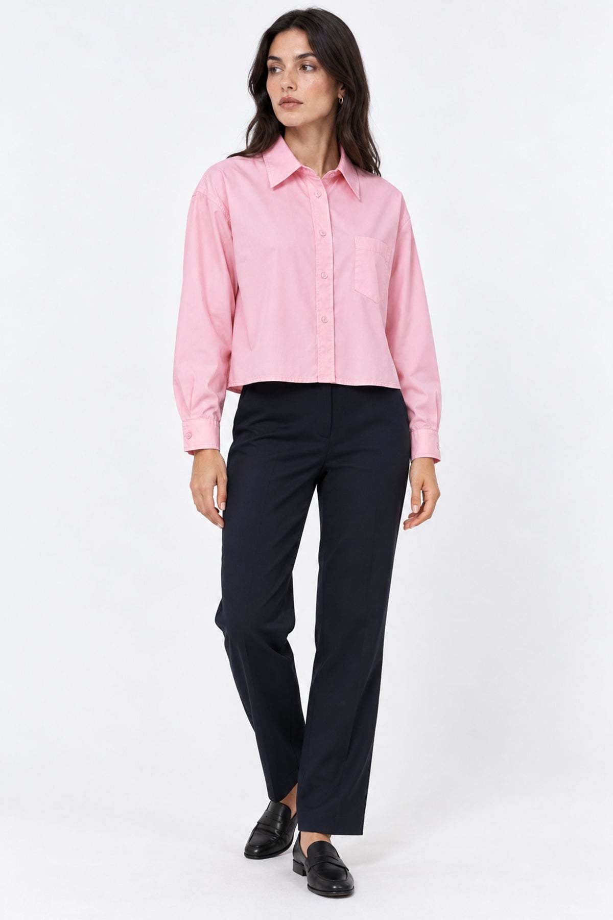 Lucia Cropped Long Sleeve Women Shirt With Pocket