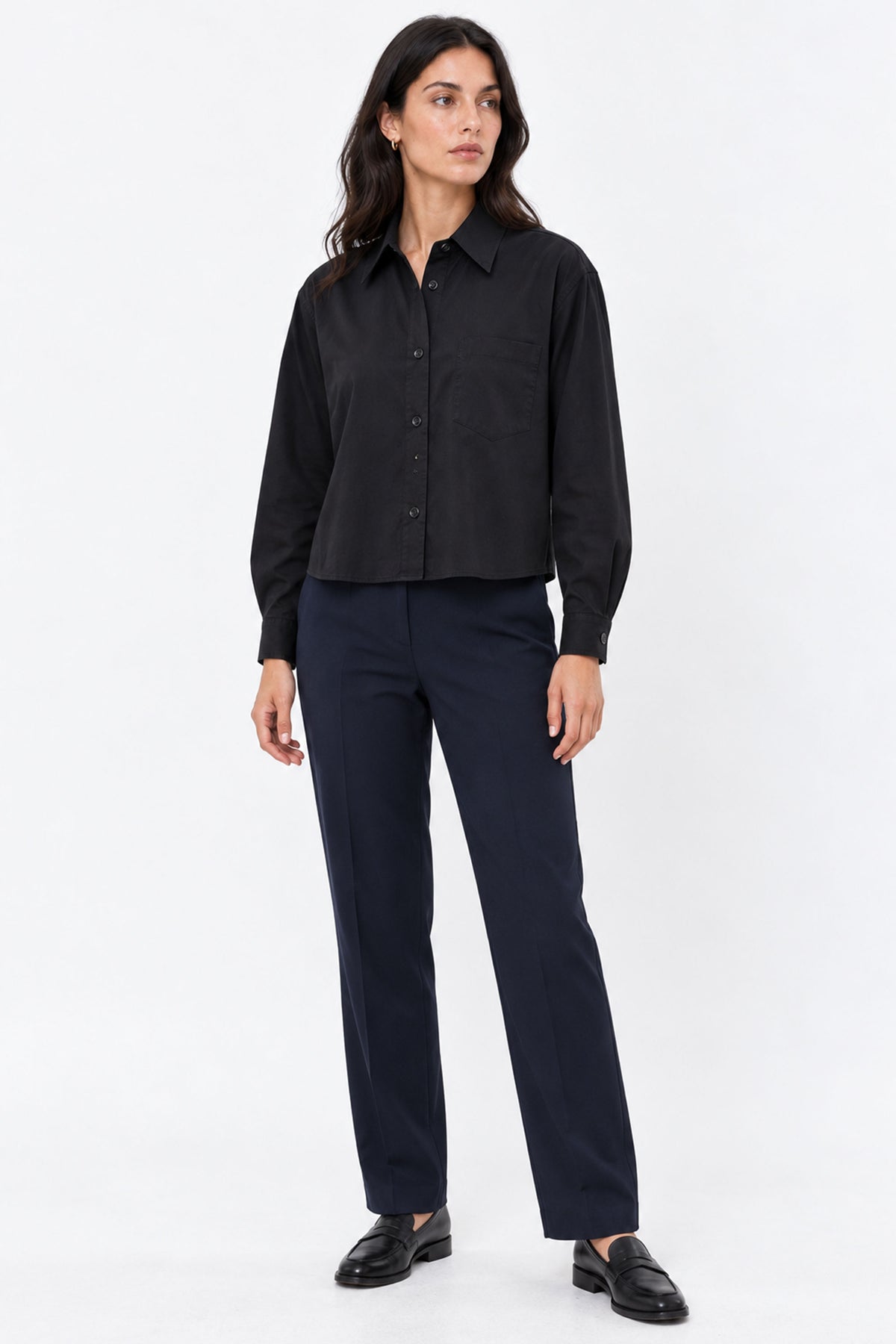 Lucia Cropped Long Sleeve Women Shirt With Pocket
