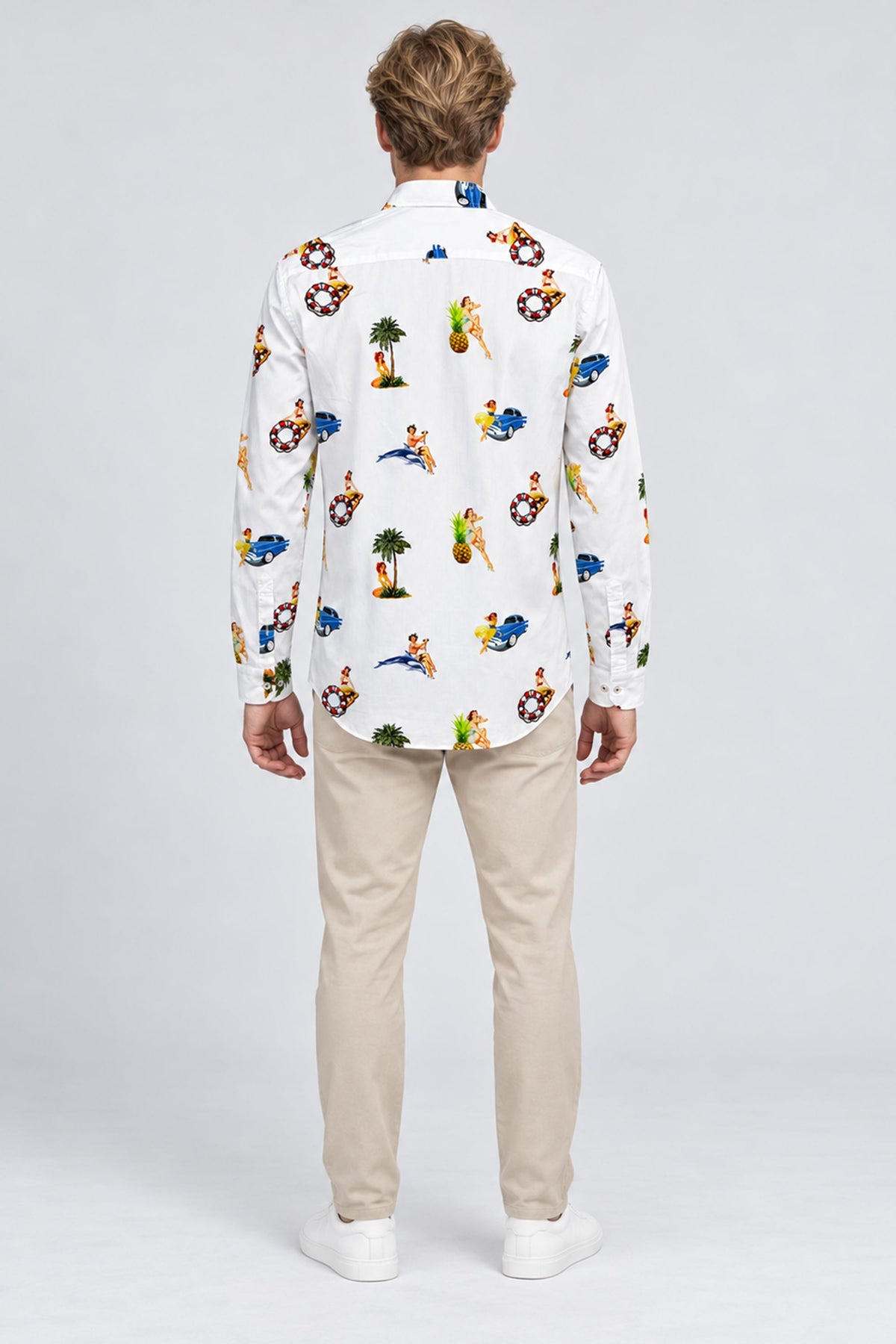 Tristan Vintage Print Long-Sleeve Cotton Shirt