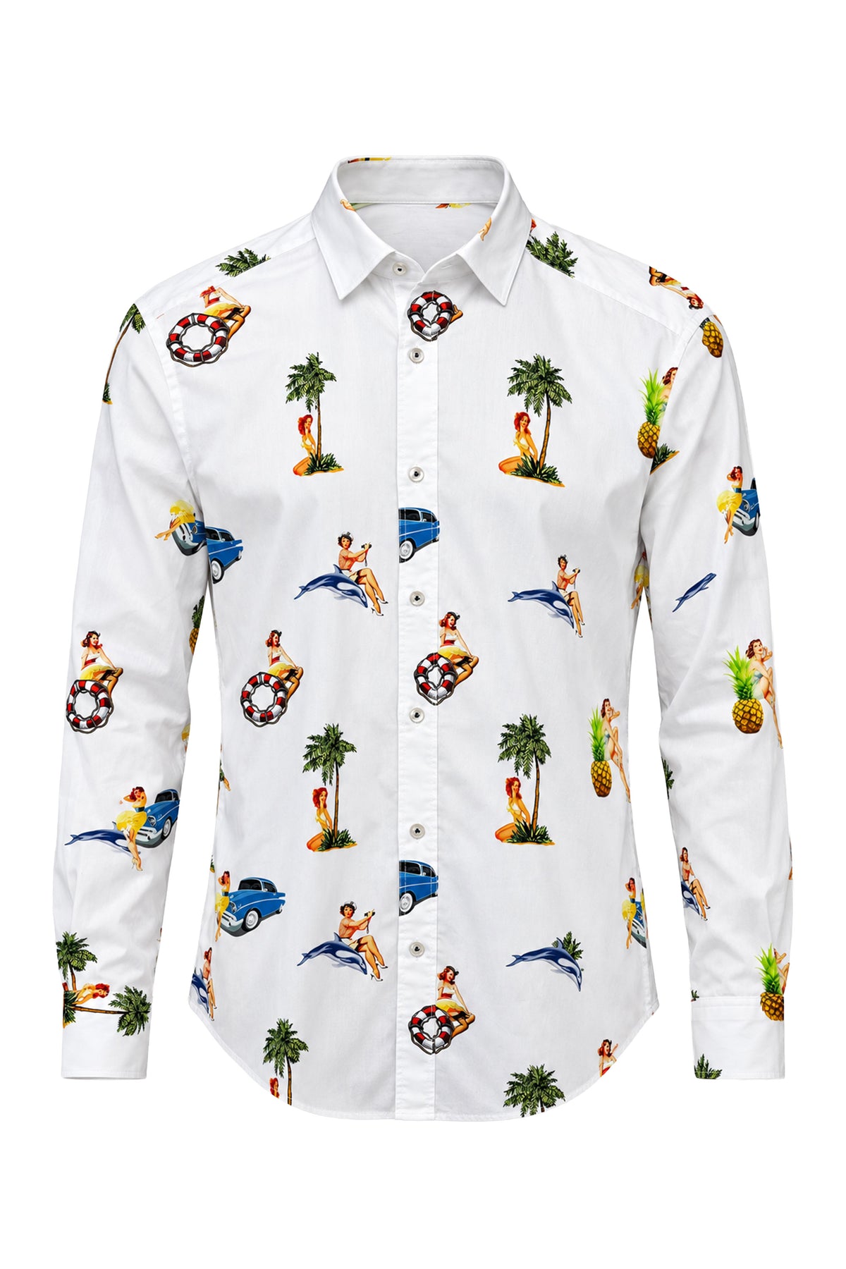 Tristan Vintage Print Long-Sleeve Cotton Shirt