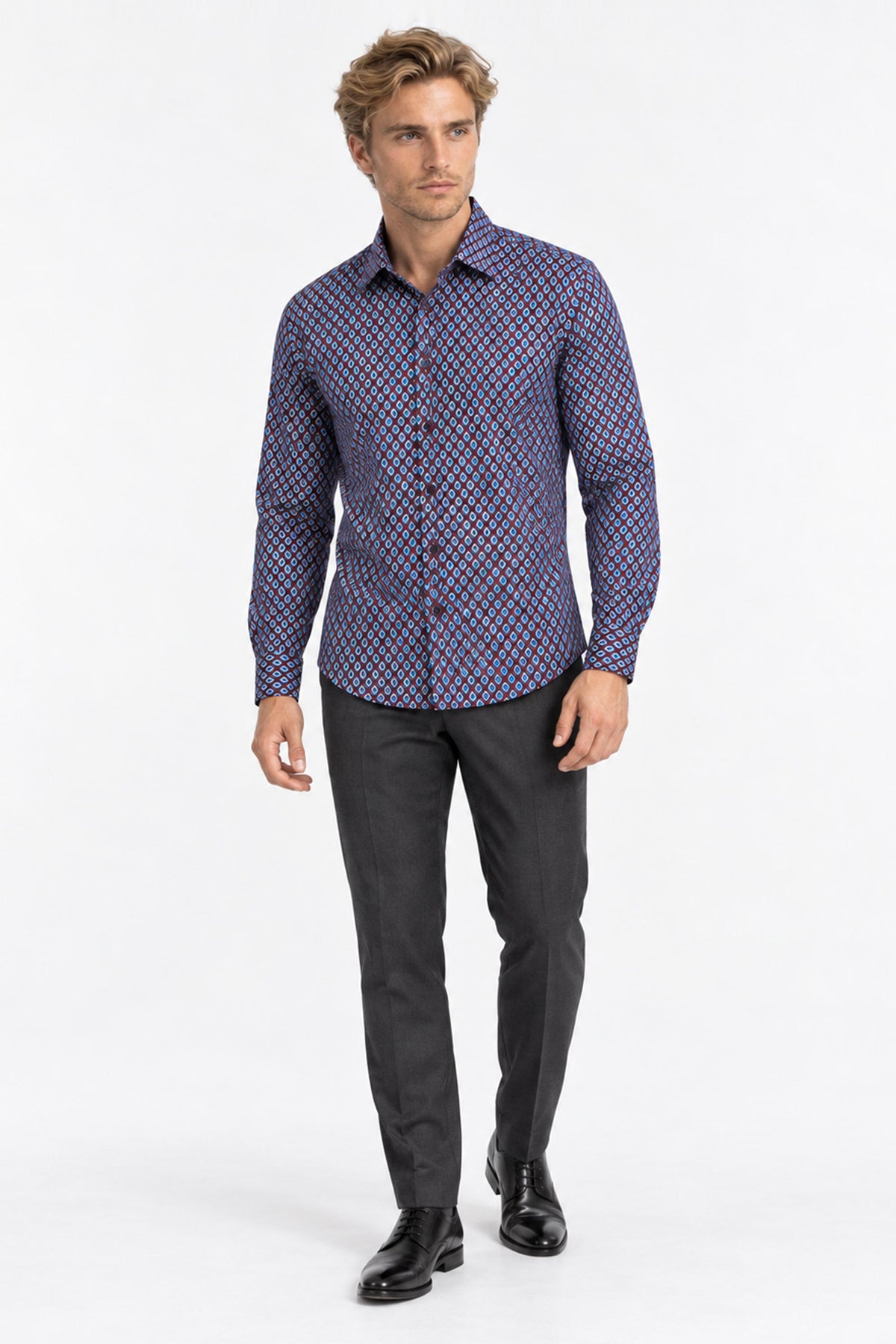 Valentin Geometric Print Long-Sleeve Cotton Shirt