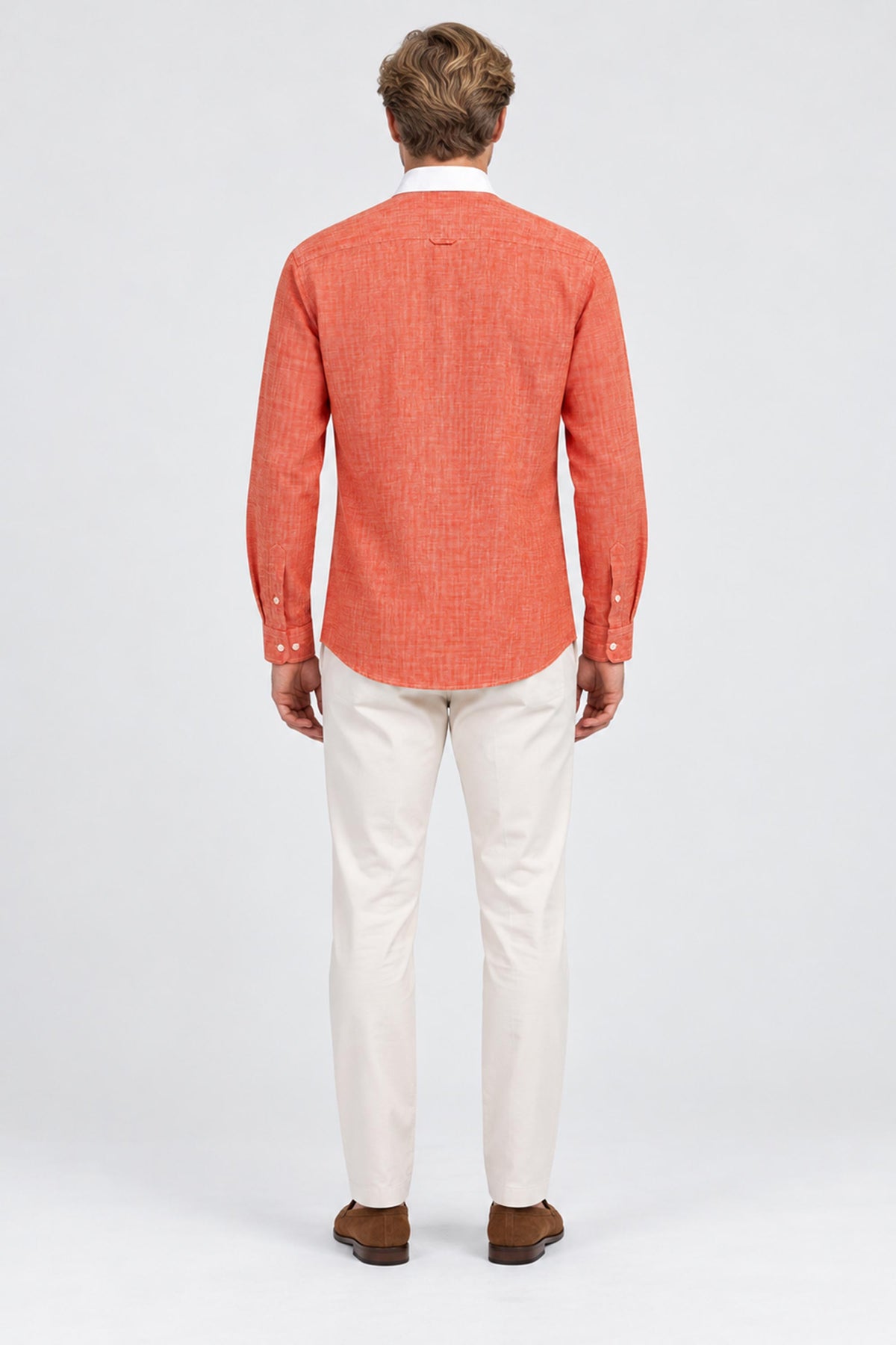 Armand Contrast Collar Long-Sleeve Pure Linen Shirt