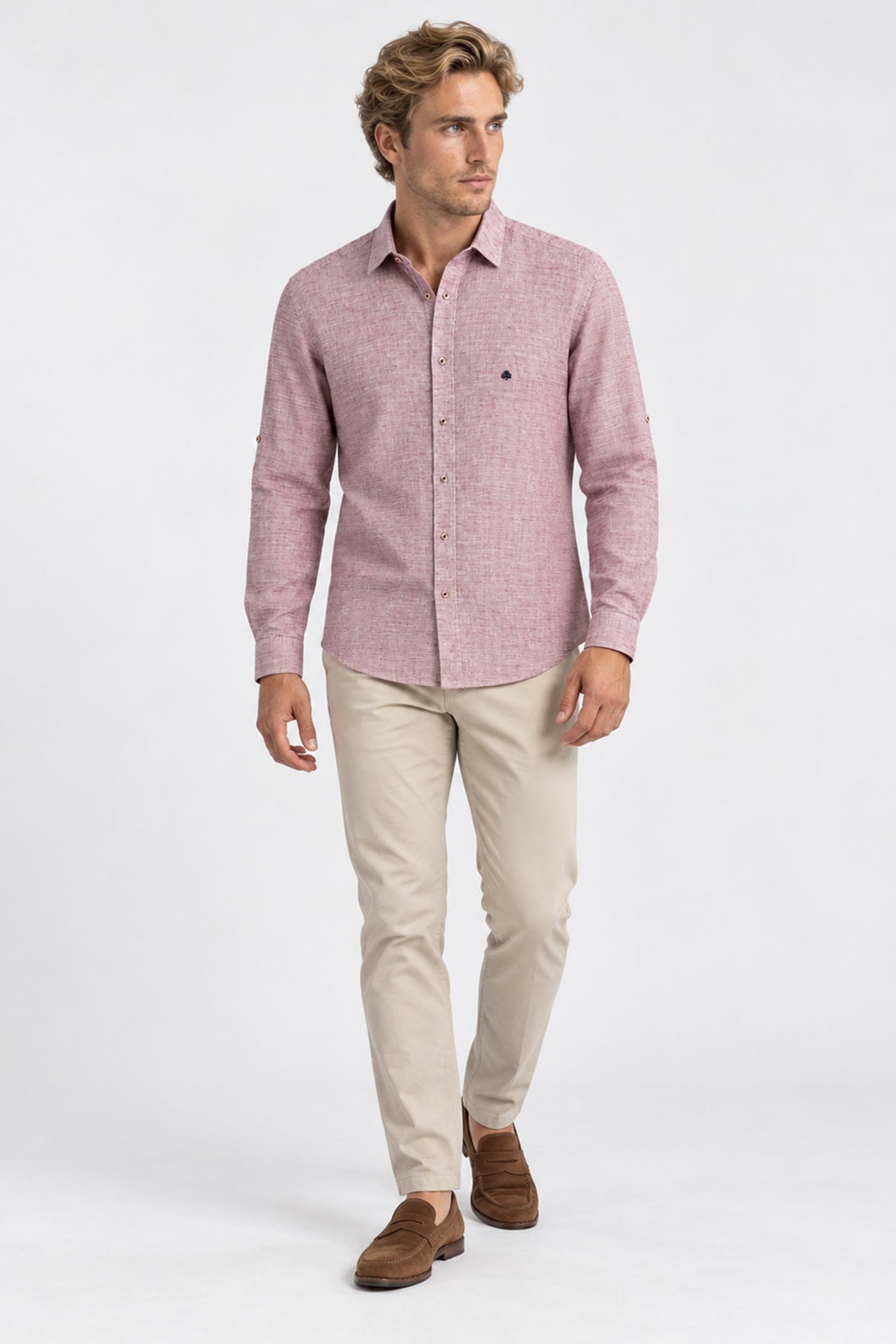 Adrien Roll-Tab Long-Sleeve Pure Linen Shirt