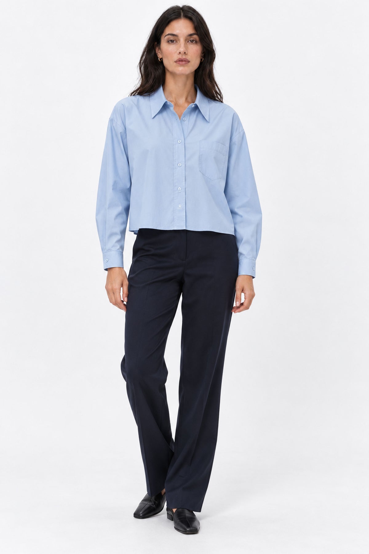 Lucia Cropped Long Sleeve Women Shirt With Pocket