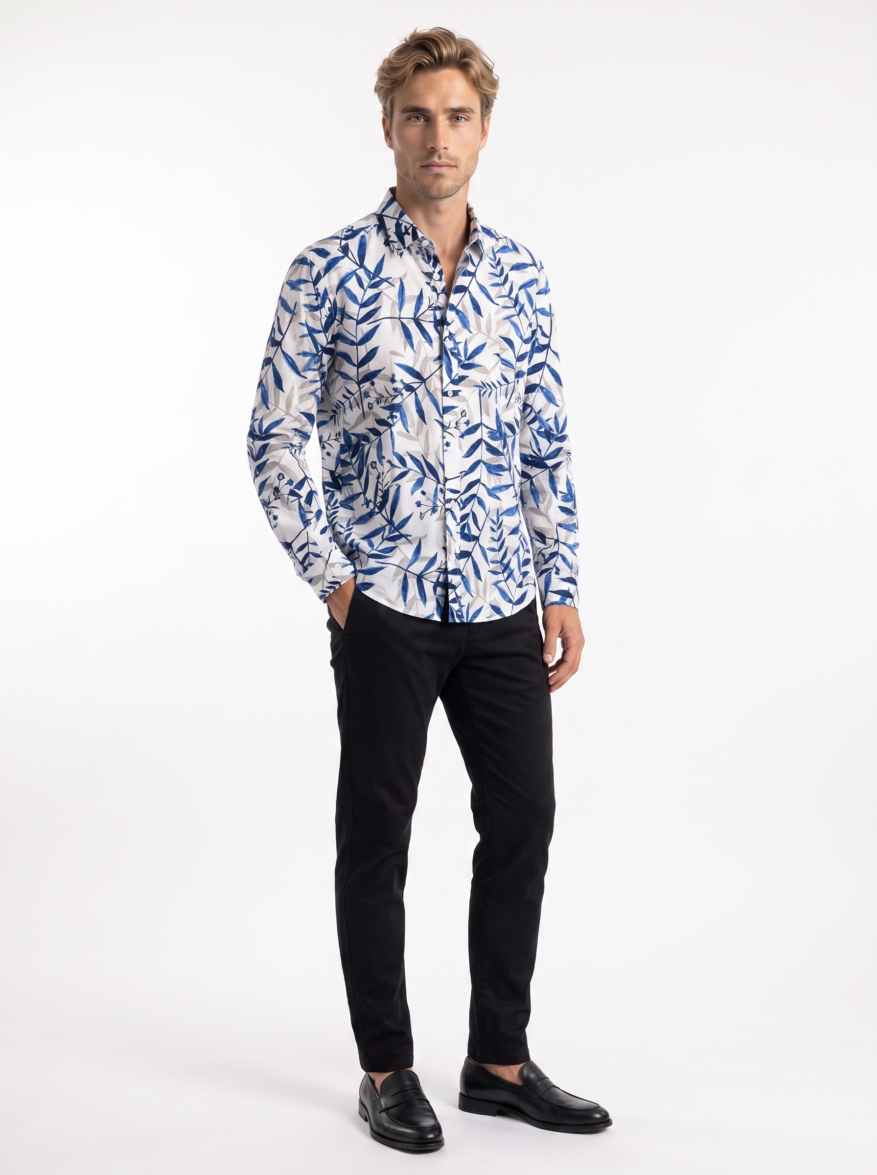Dario Leaf Print Button-Up Shirt