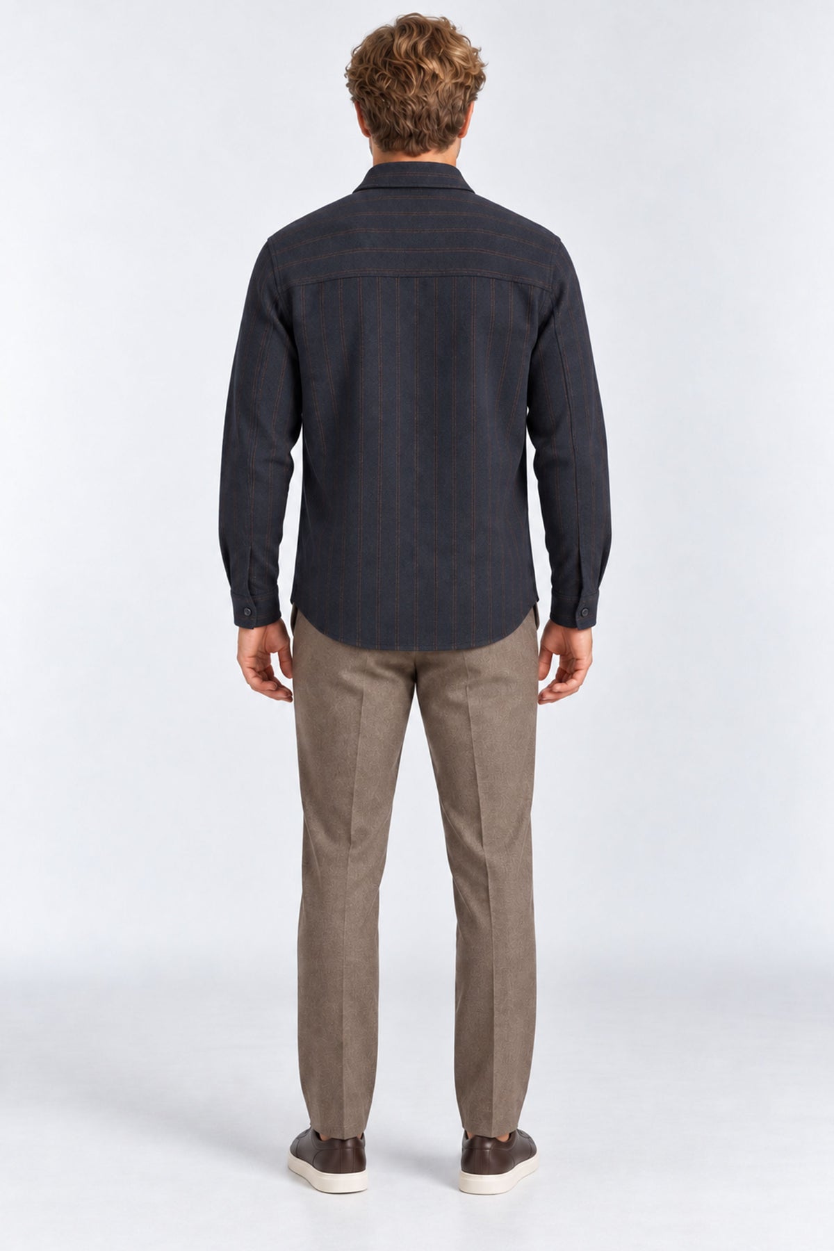 Hugo Striped Button-Down Shirt With Pocket - Navy-Brown