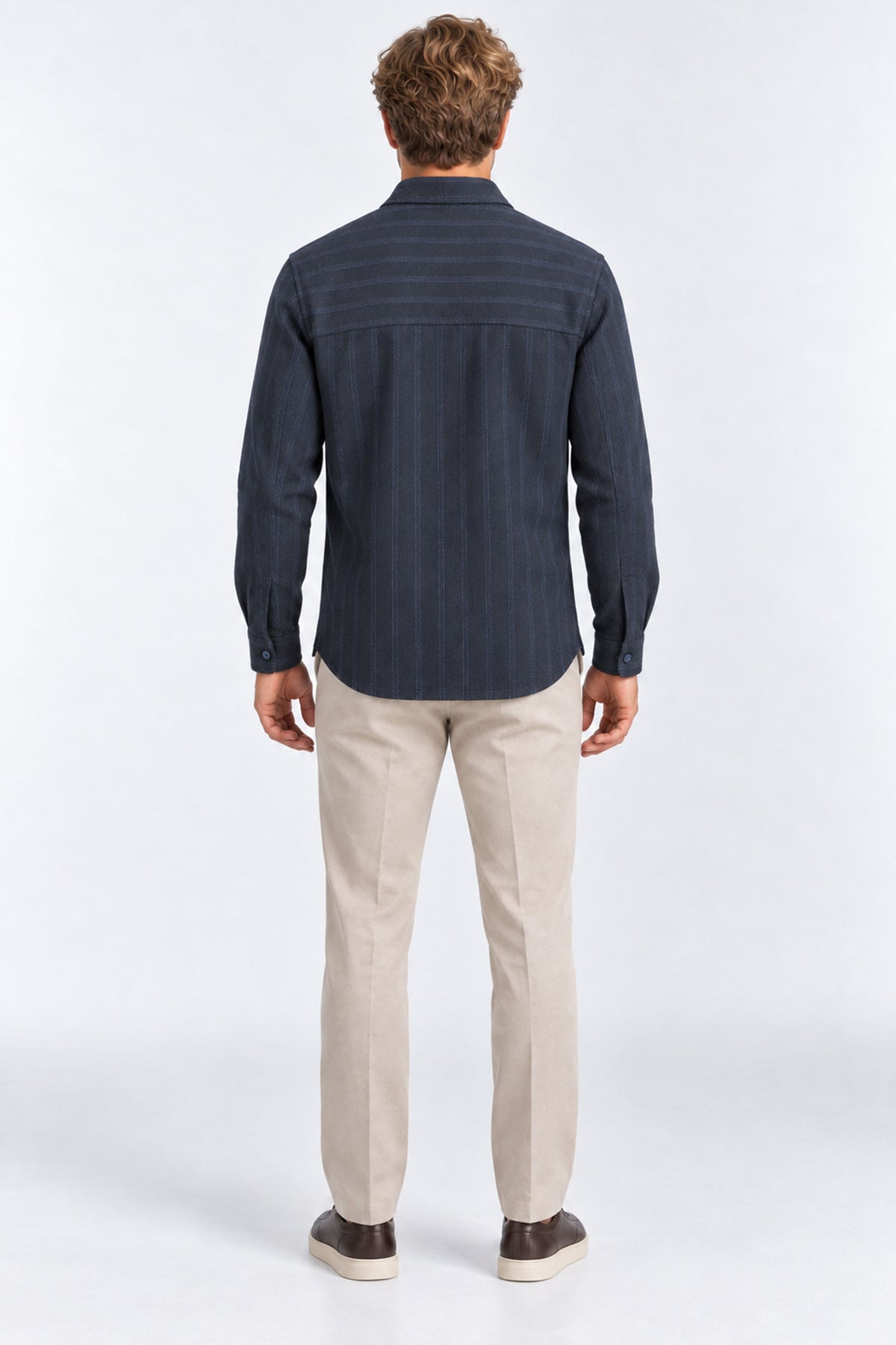 Bruno Striped Button-Down Shirt With Pocket - Navy-Blue